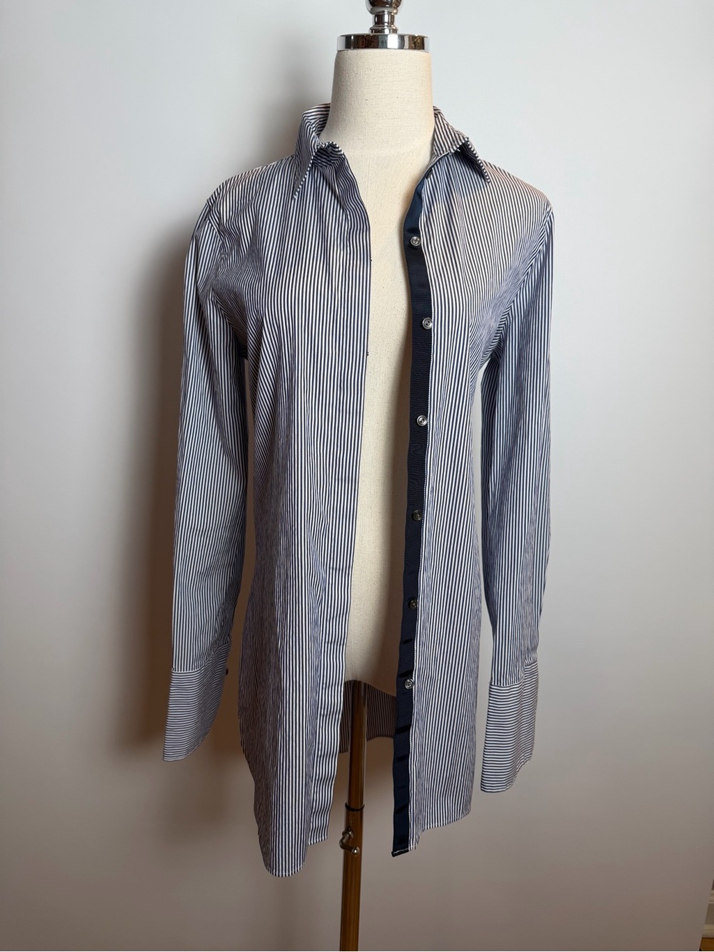 J. Crew Navy and White Pinstripe Button-Down tunic style Shirt size 8